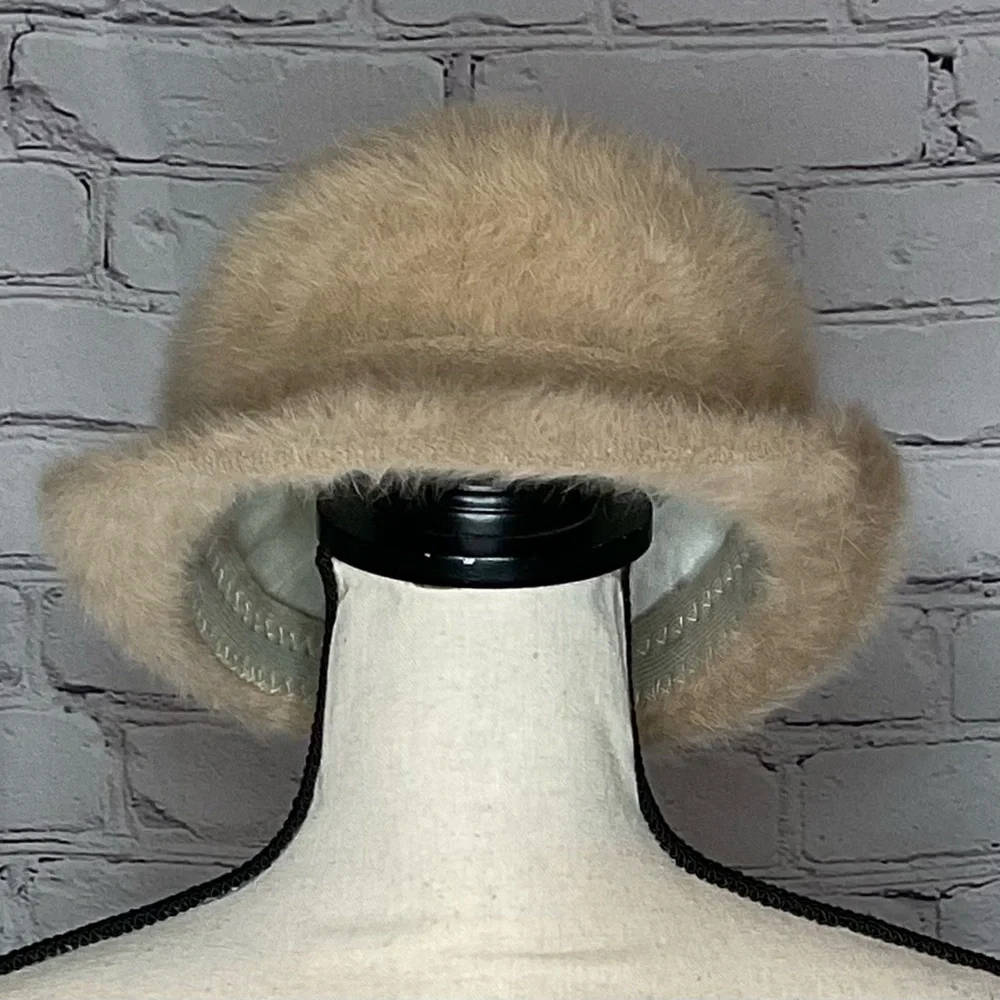 Betmar Vintage 1970s Tan Angora Wool Blend Bucket Hat France